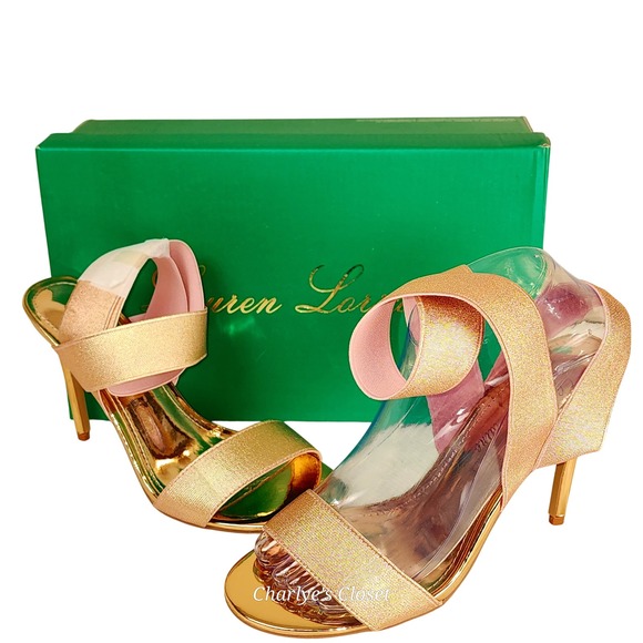 Lauren Lorraine Shoes - Lauren Lorraine Dallas Wrap Ankle Stiletto Heels 7NWB Gold‎ Event Party Glam